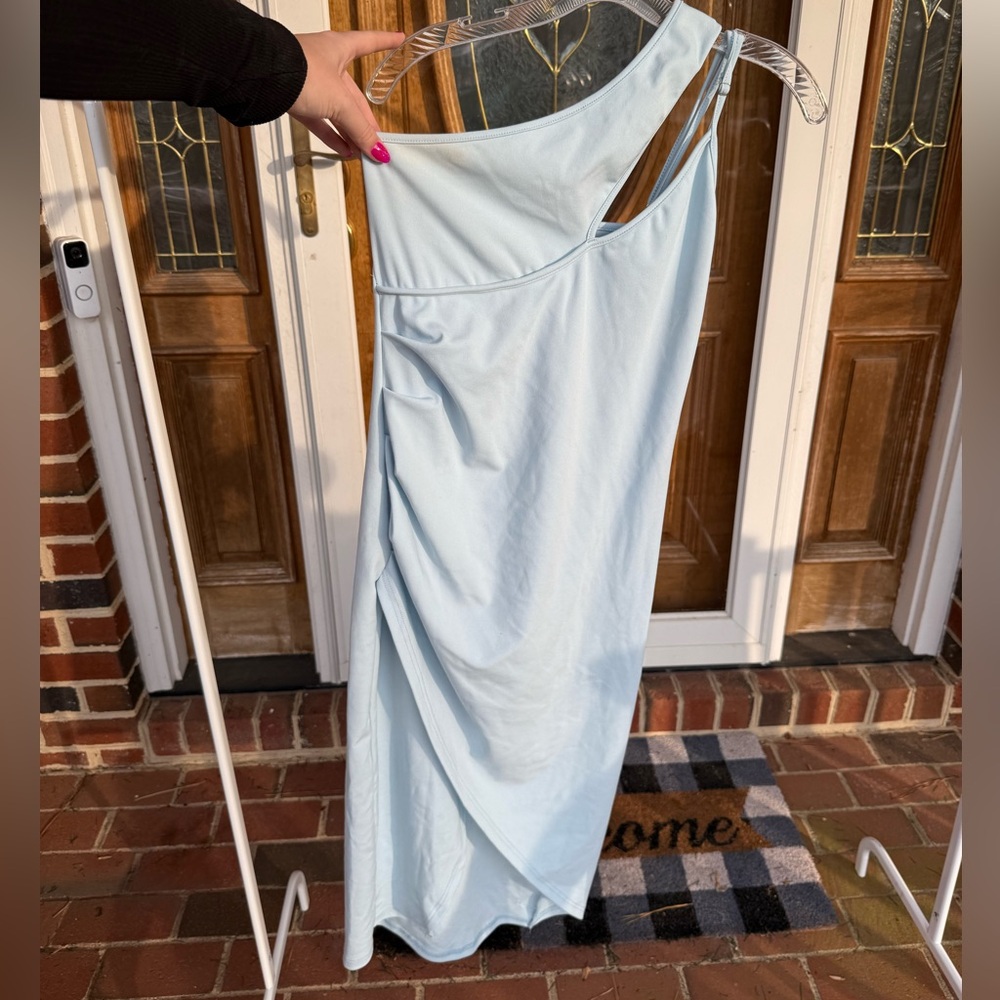Elegant Light Blue One-Shoulder Dress